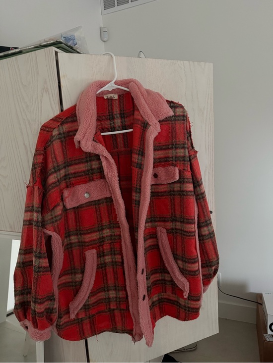 Coco McCall Jackets & Blazers - Women's Red and Pink Plaid Sherpa-Lined Jacket